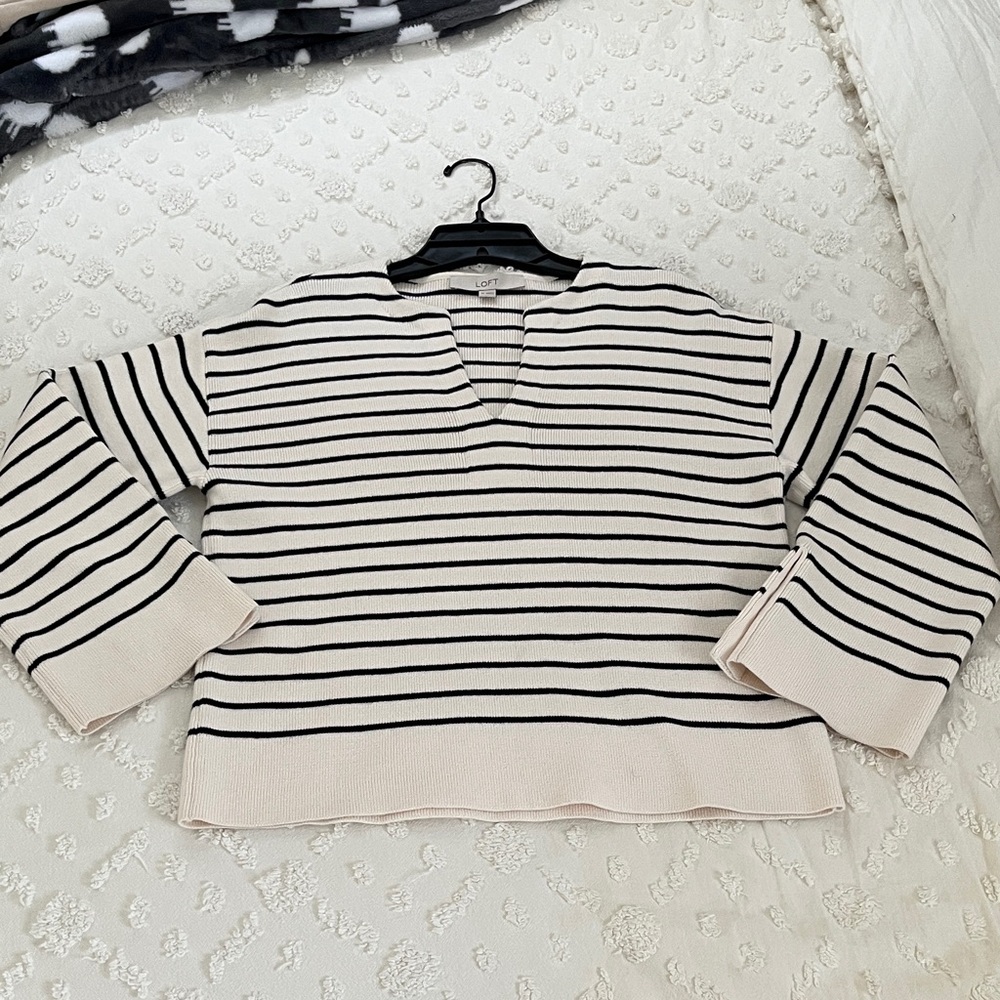 Loft Cream and Black Striped Sweater